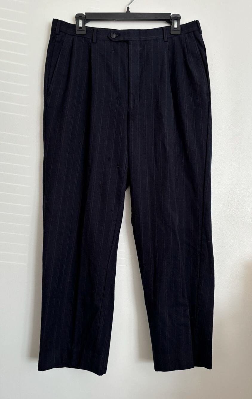 Navy Men's Vintage Christian Dior Monsieur Double Pleated Trousers 33x28